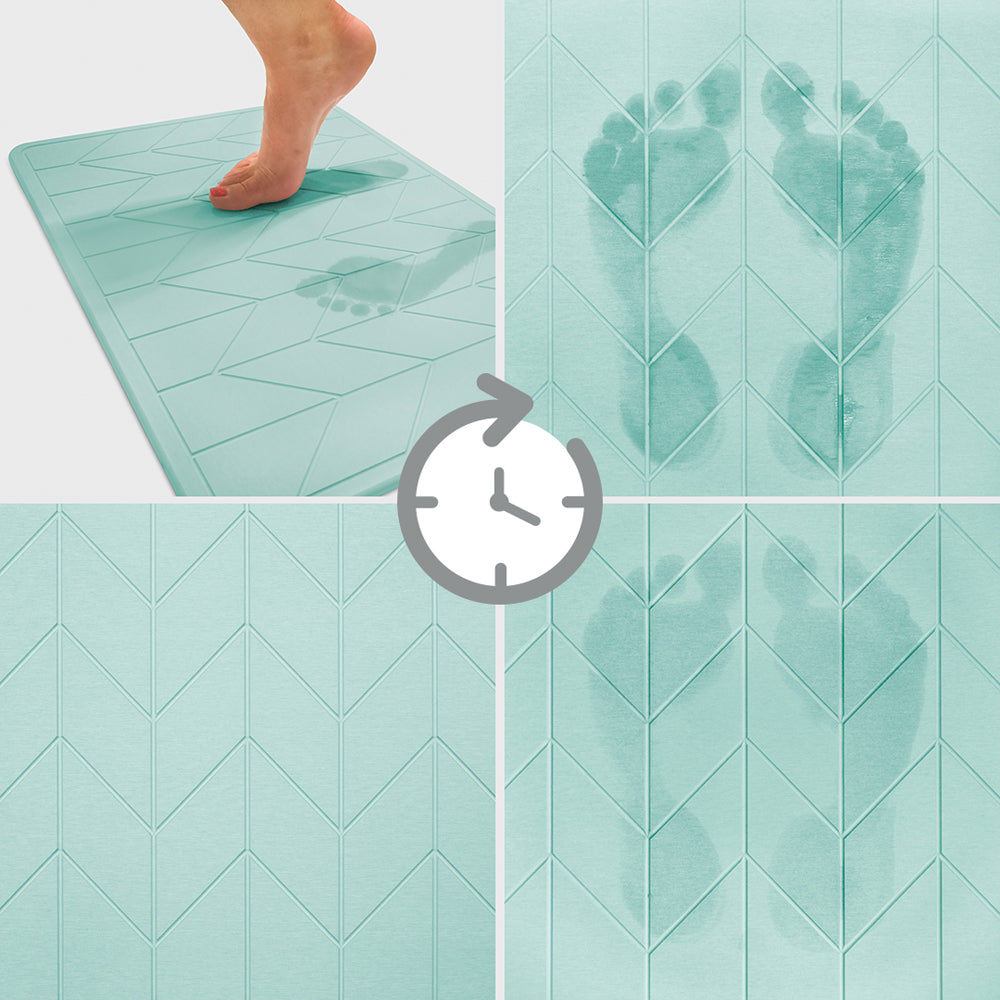 Algodon Dri Bath Stone Marine Blue Bath Mat Drying Detail | My Linen