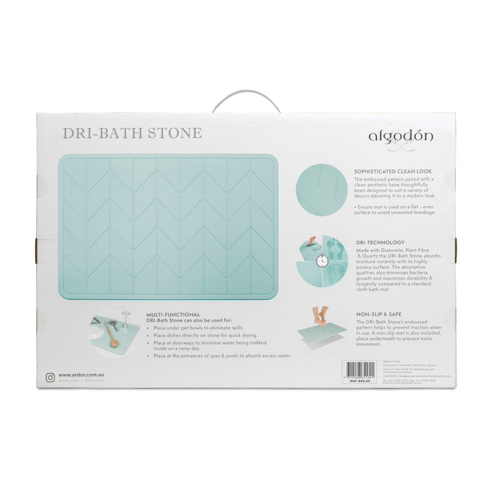 Algodon Dri Bath Stone Marine Blue Bath Mat Detail Package Reverse | My Linen