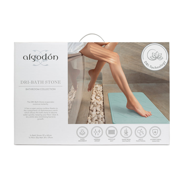 Algodon Dri Bath Stone Marine Blue Bath Mat Detail Packaged | My Linen