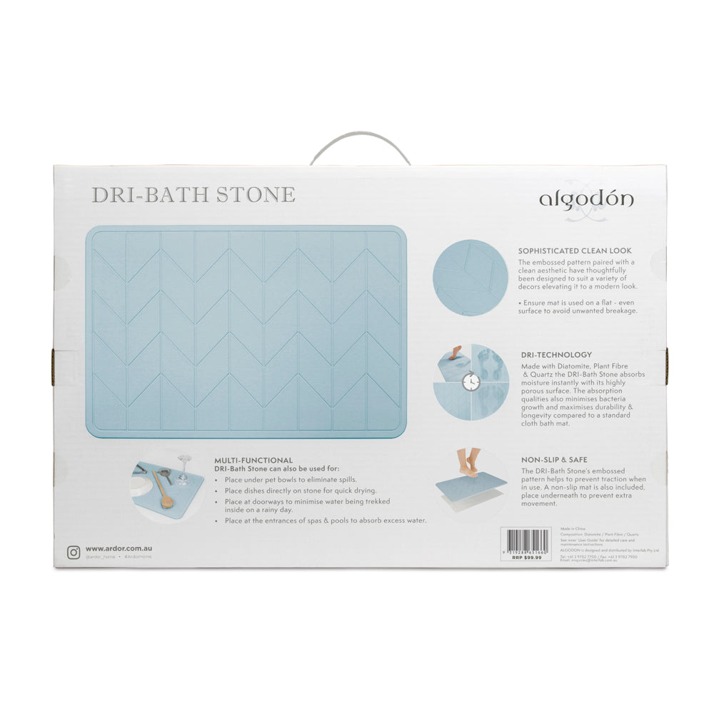 Algodon Dri Bath Stone Mist Bath Mat Detail Package Reverse | My Linen