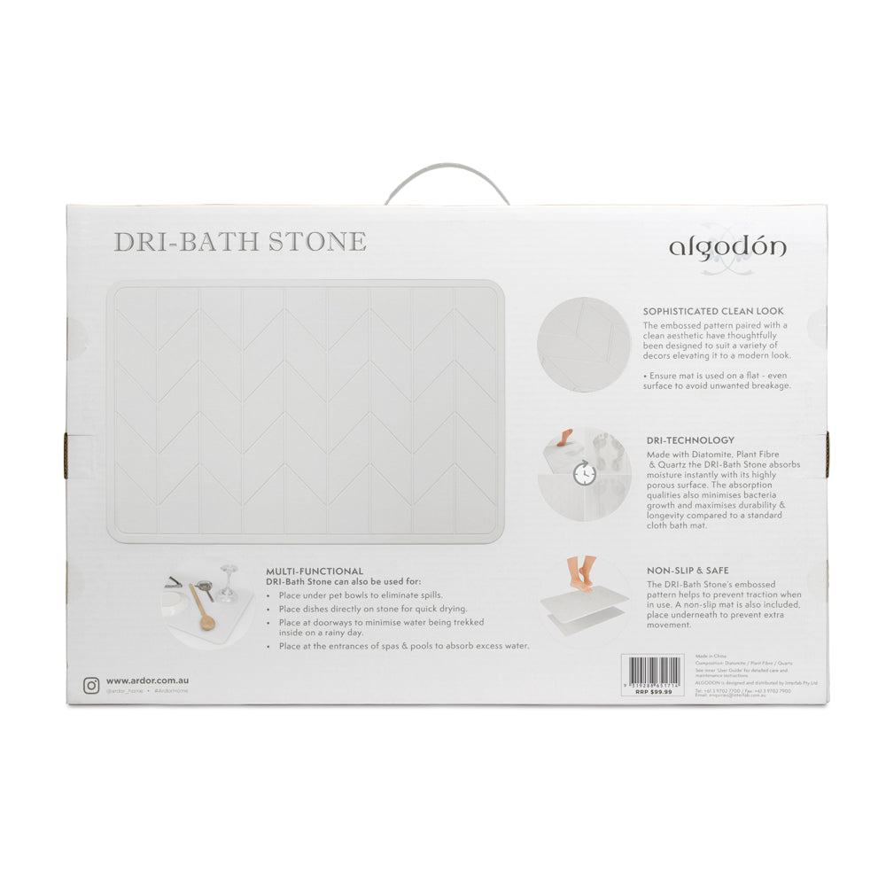 Algodon Dri Bath Stone Natural White Bath Mat Detail Package Reverse | My Linen