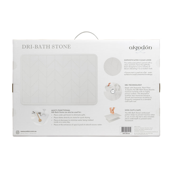 Algodon Dri Bath Stone Natural White Bath Mat Detail Package Reverse | My Linen