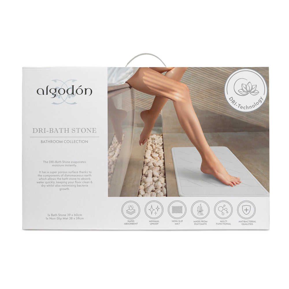 Algodon Dri Bath Stone Natural White Bath Mat Detail Packaged | My Linen