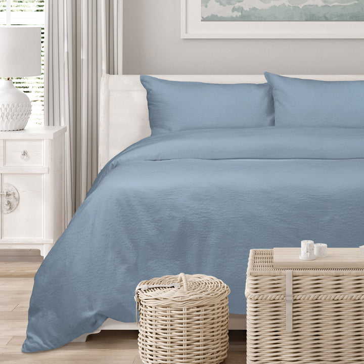 Algodon Romy Blue Quilt Cover Set Closeup | My Linen