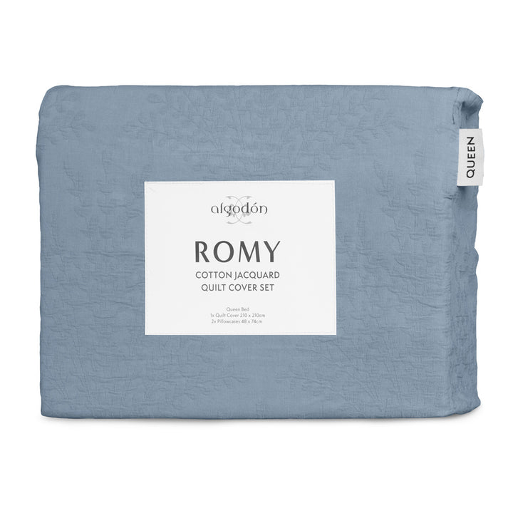 Algodon Romy Blue Quilt Cover Set Packaged | My Linen