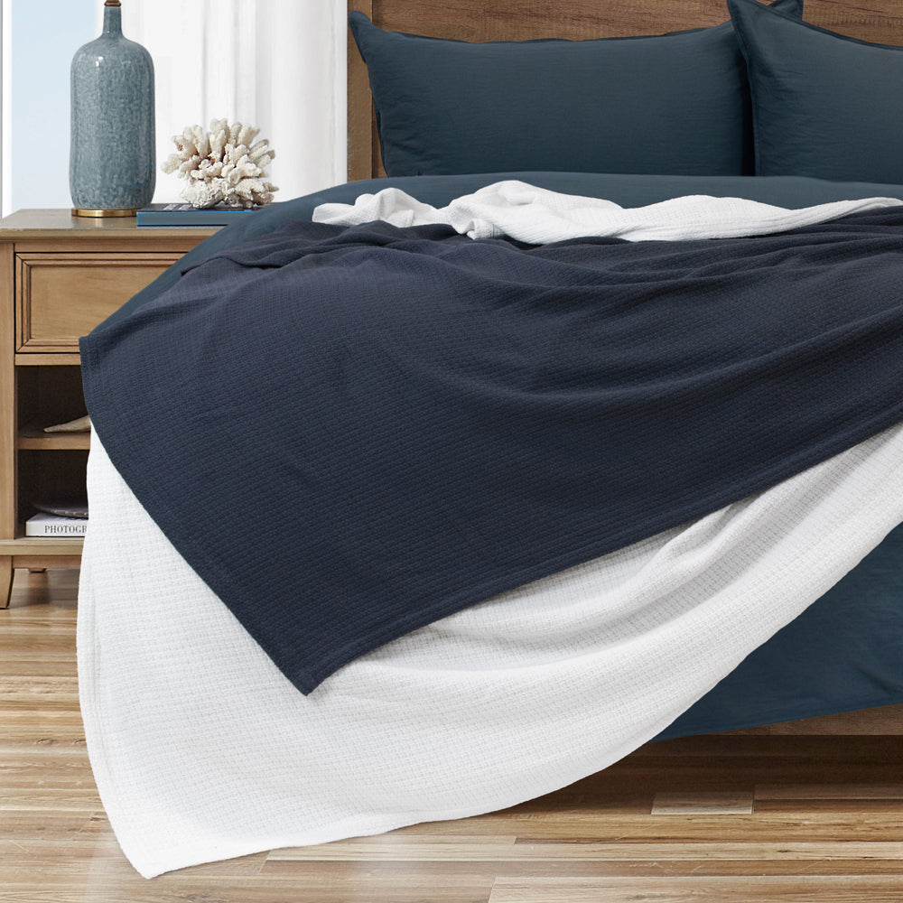 Algodon Sophie Cotton Waffle Charcoal Blanket Closeup | My Linen