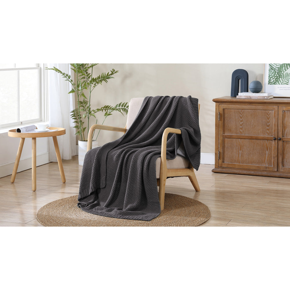 Ardor Quinn Grey Pinstripe Knitted Throw Lifestyle | My Linen
