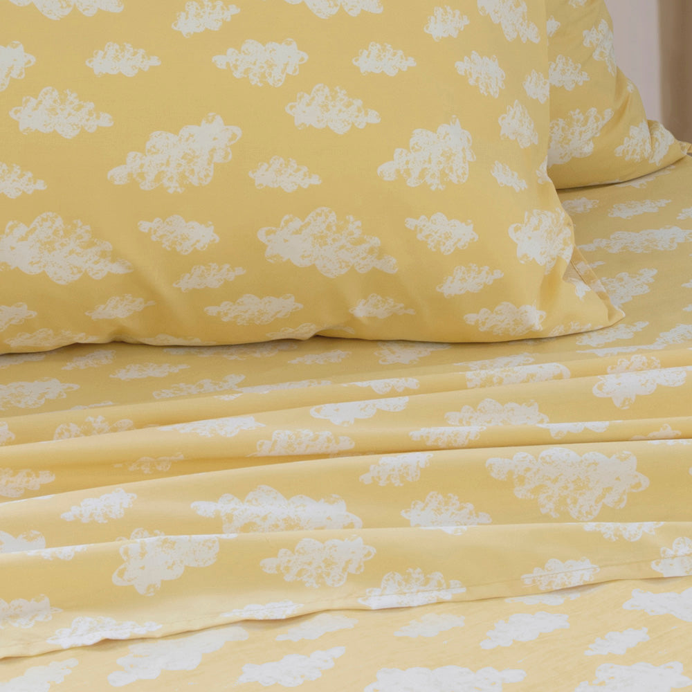 Clouds Yellow Sheet Set | Single Bed