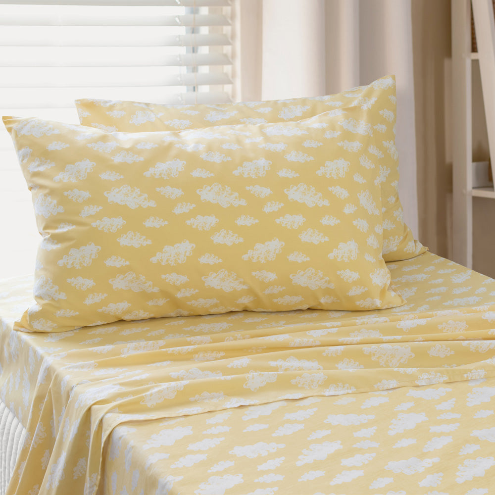 Clouds Yellow Sheet Set | Single Bed