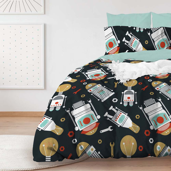 Glow Robo Navy Quilt Cover Set | Single Bed