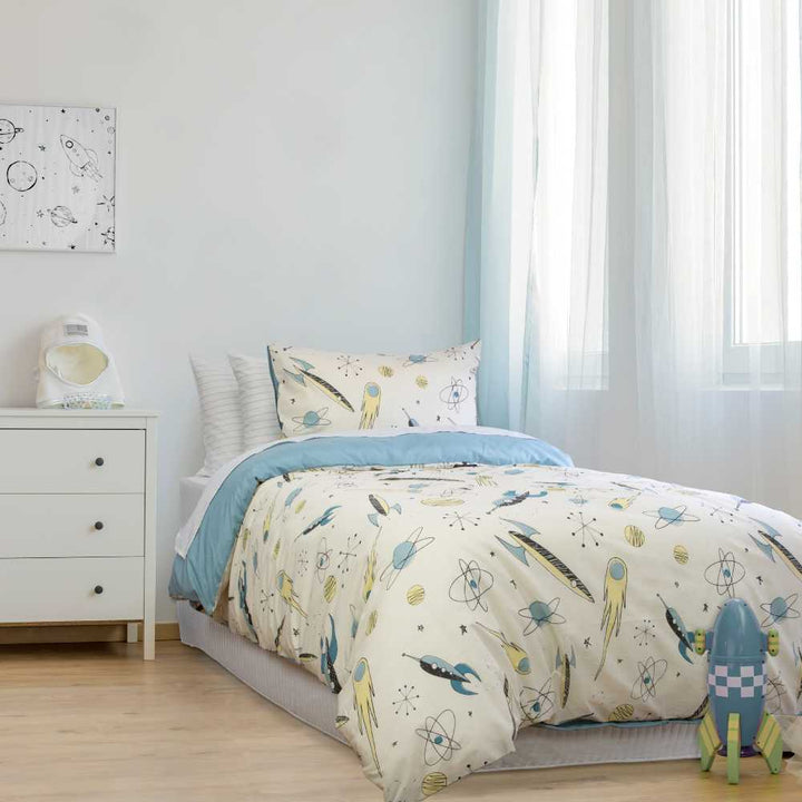 Rocket Boy Chambray Quilt Cover Set | Single Bed