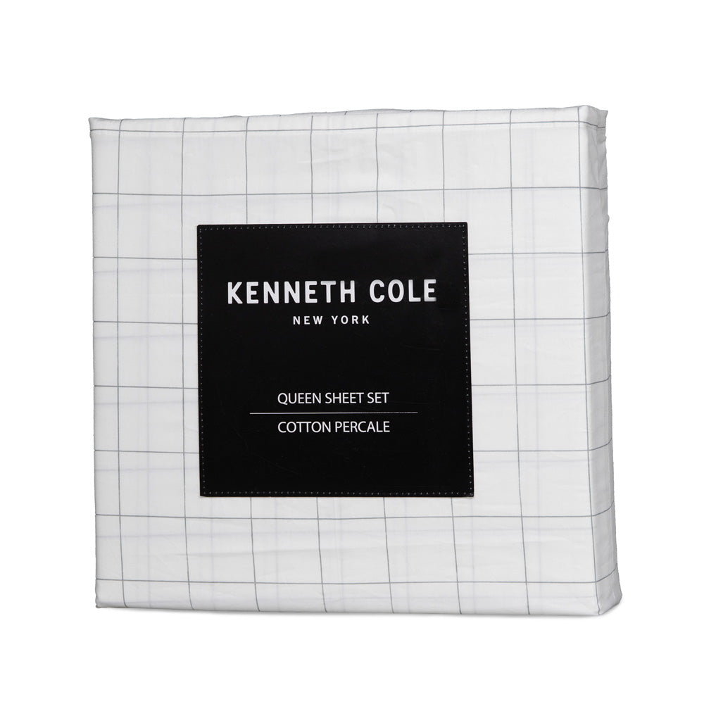 Kenneth Cole Classic Grid Grey Sheet Set Packaged | My Linen
