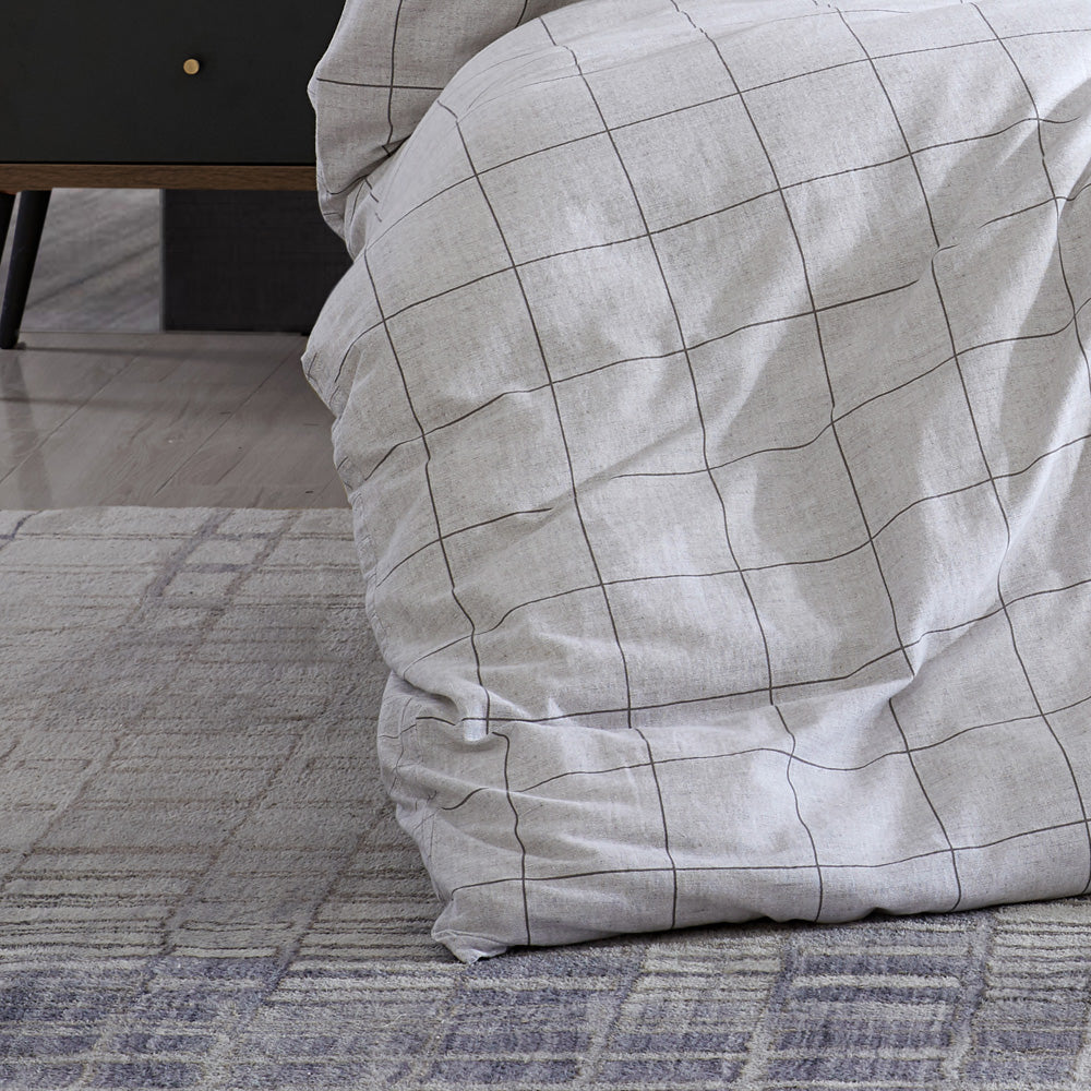 Kenneth Cole Holden Grid Grey Quilt Cover Set Closeup | My Linen