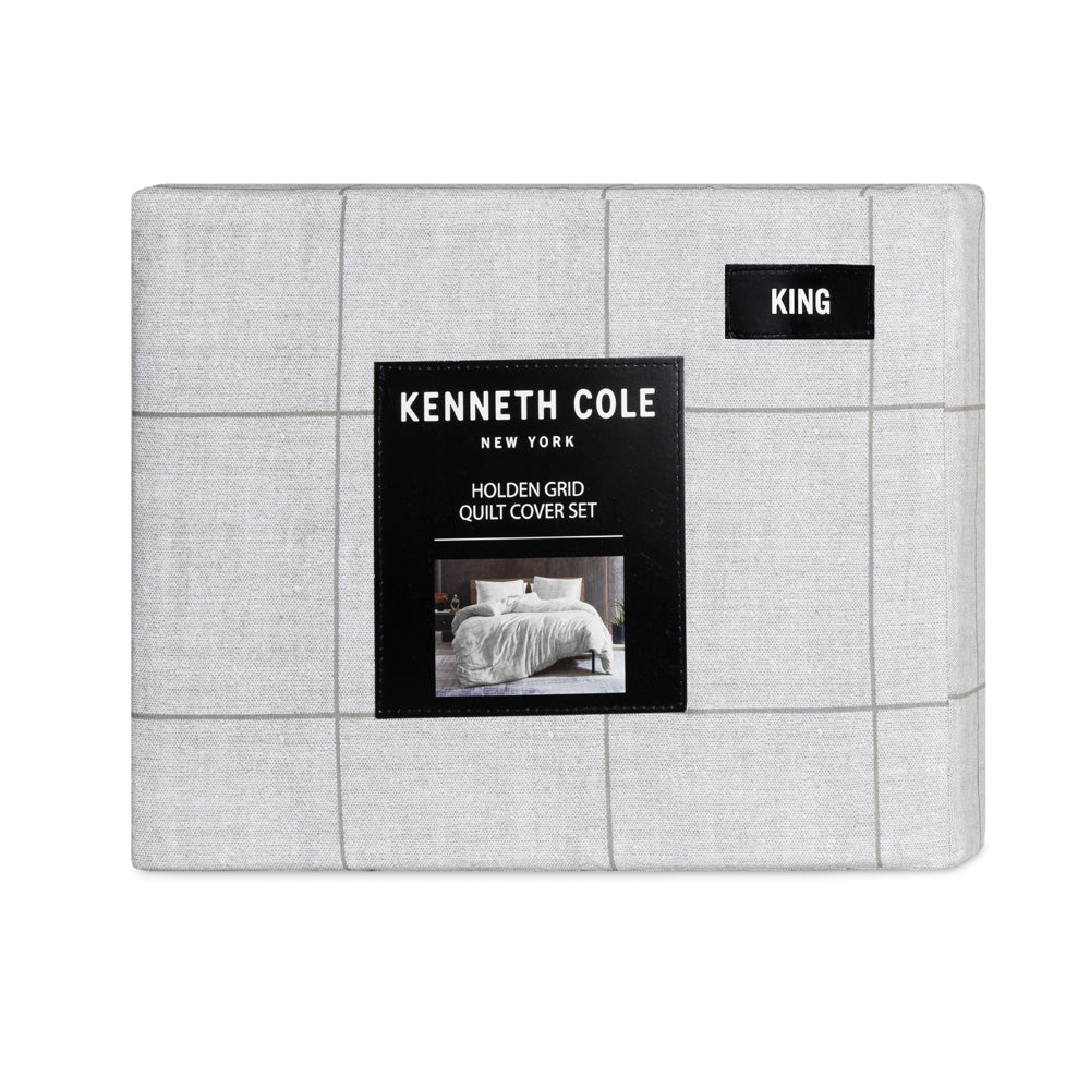 Kenneth Cole Holden Grid Grey Quilt Cover Set Packaged | My Linen