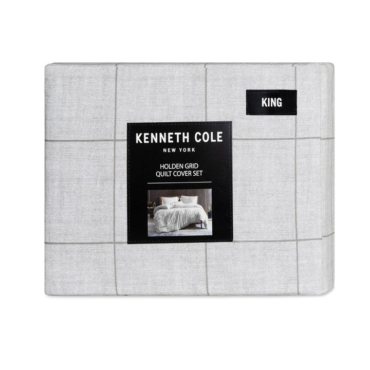 Kenneth Cole Holden Grid Grey Quilt Cover Set Packaged | My Linen