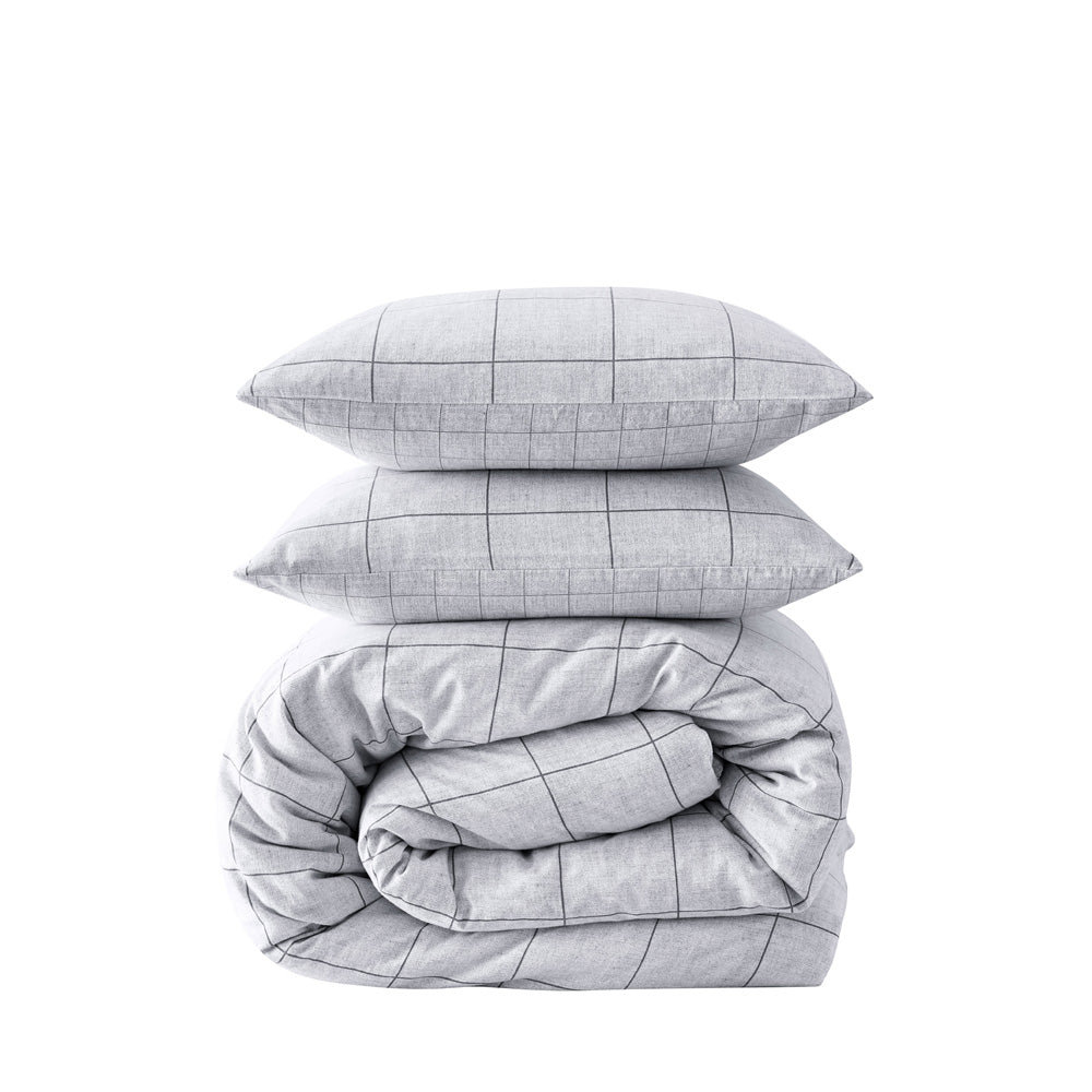 Kenneth Cole Holden Grid Grey Quilt Cover Set Stack | My Linen