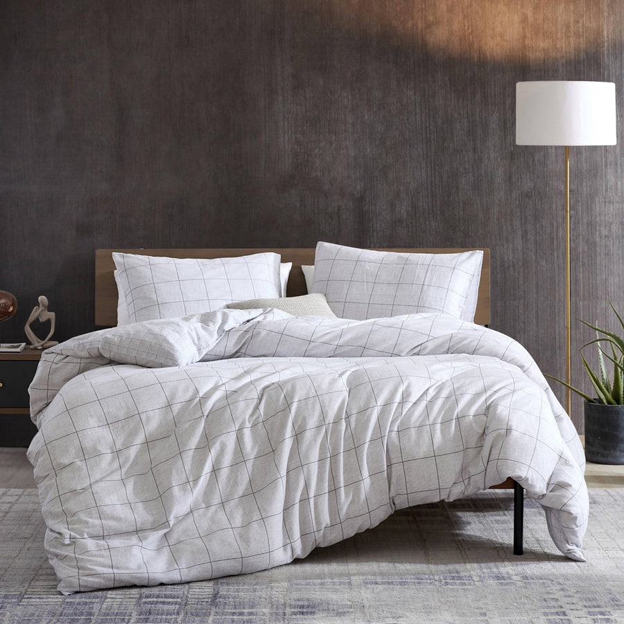 Kenneth Cole Holden Grid Grey Quilt Cover Set | My Linen