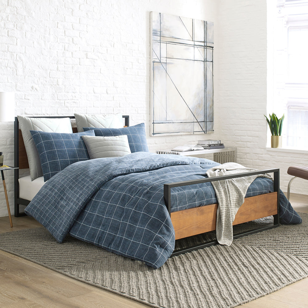 Kenneth Cole Holden Grid Indigo Quilt Cover Set Lifestyle | My Linen