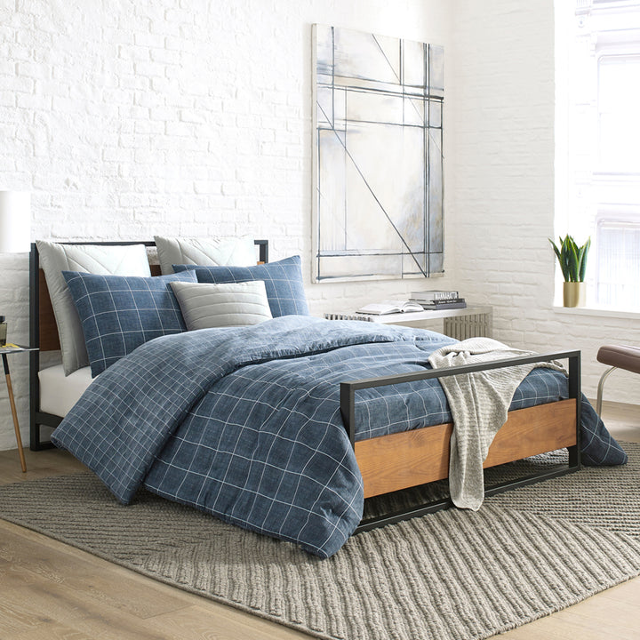 Kenneth Cole Holden Grid Indigo Quilt Cover Set Lifestyle | My Linen