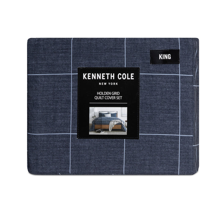 Kenneth Cole Holden Grid Indigo Quilt Cover Set Packaged | My Linen