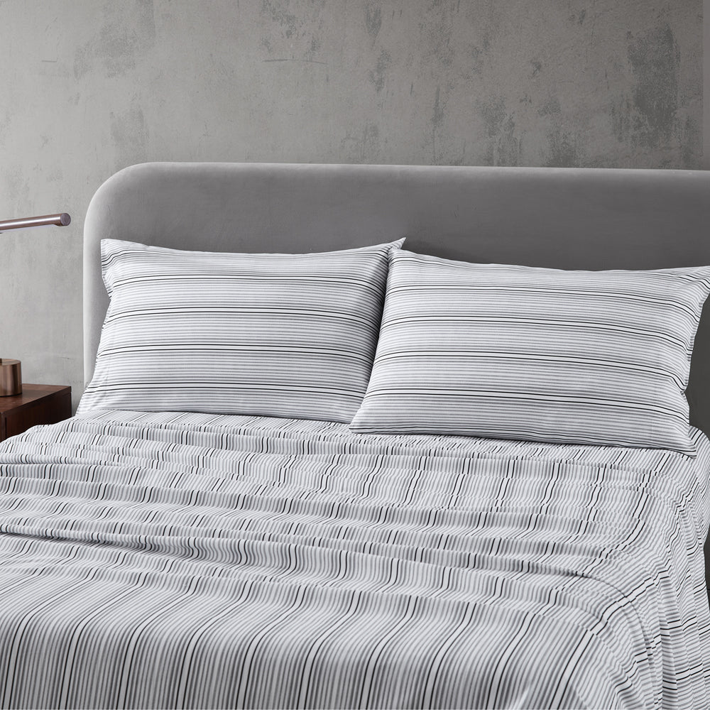 Kenneth Cole Lexington Stripe Black Sheet Set Closeup | My Linen