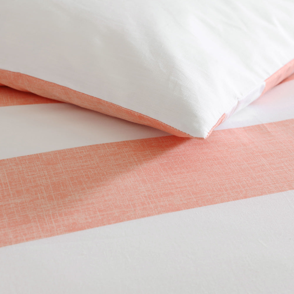 Tommy Bahama Awning Stripe Coral Quilt Cover Set Closeup | My Linen