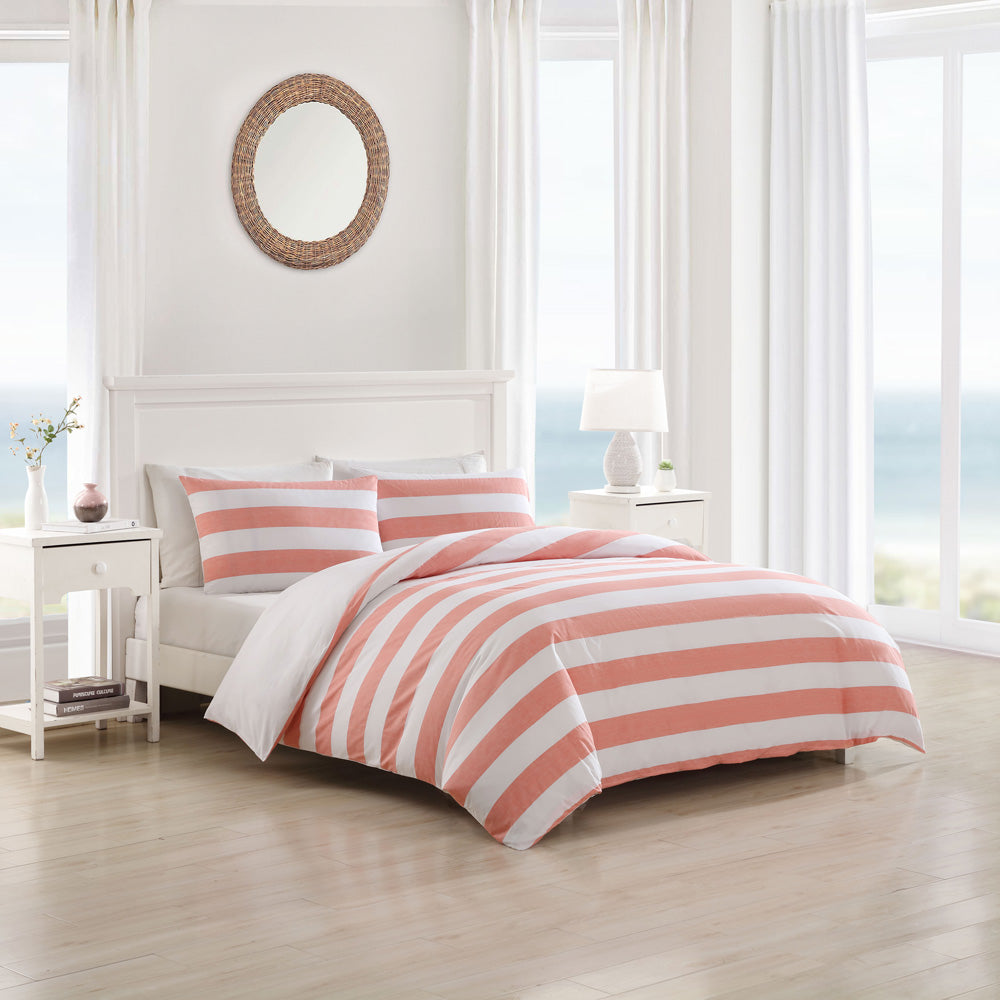 Tommy Bahama Awning Stripe Coral Quilt Cover Set Lifestyle | My Linen