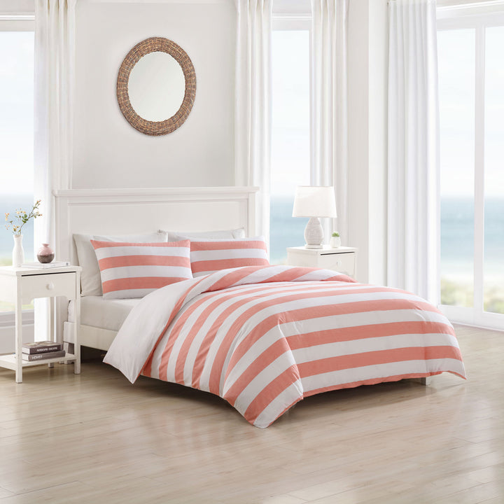 Tommy Bahama Awning Stripe Coral Quilt Cover Set Lifestyle | My Linen