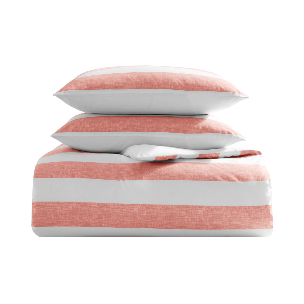 Tommy Bahama Awning Stripe Coral Quilt Cover Set Stack | My Linen