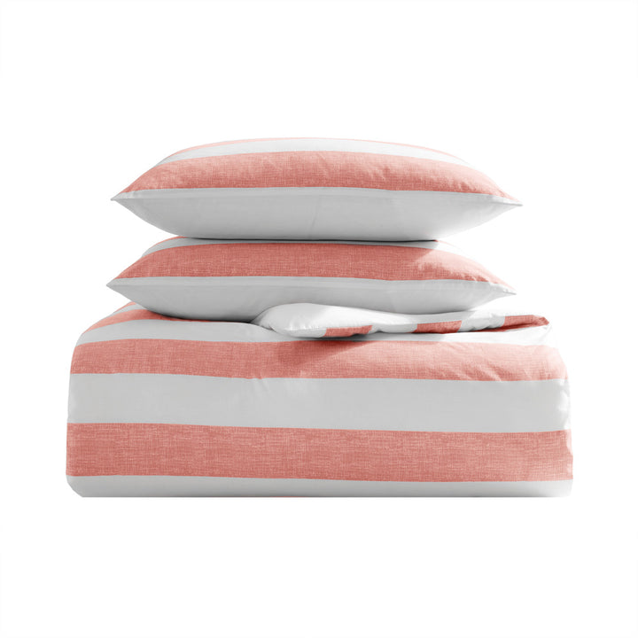 Tommy Bahama Awning Stripe Coral Quilt Cover Set Stack | My Linen