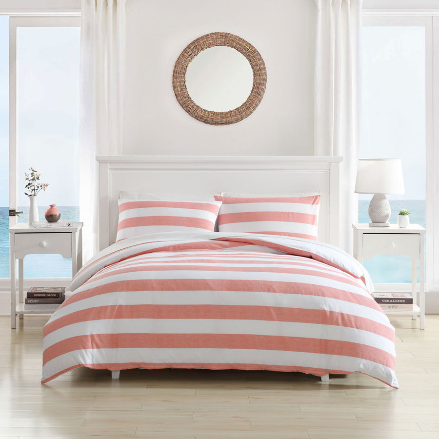 Tommy Bahama Awning Stripe Coral Quilt Cover Set | My Linen