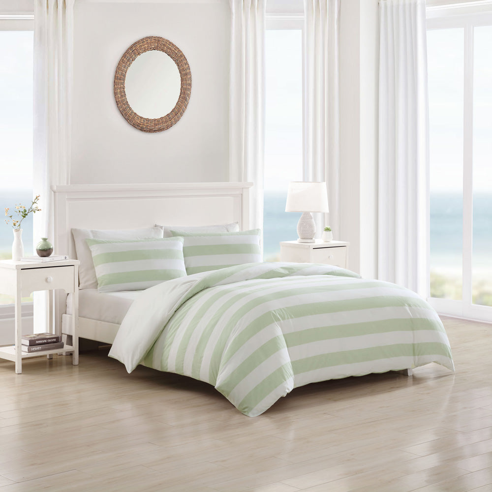 Tommy Bahama Awning Stripe Sage Quilt Cover Set Lifestyle | My Linen