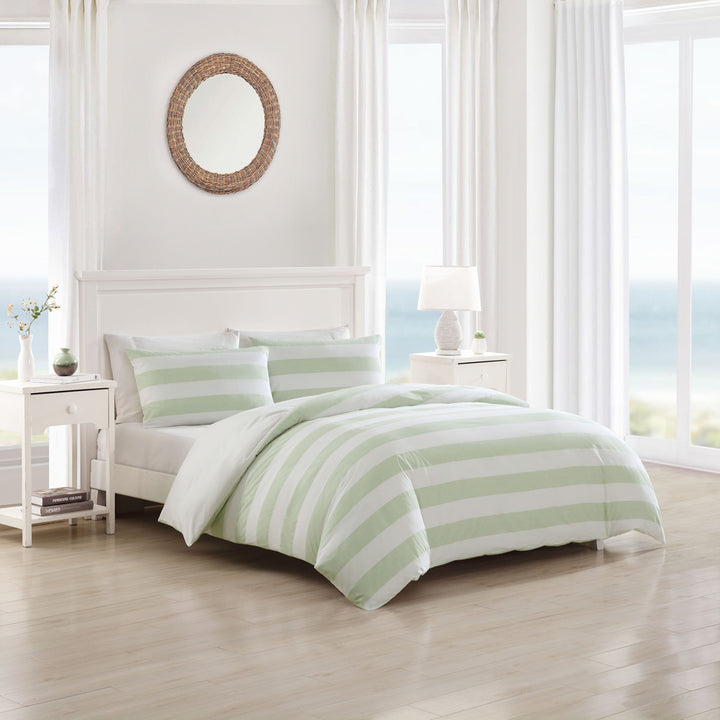 Tommy Bahama Awning Stripe Sage Quilt Cover Set Lifestyle | My Linen