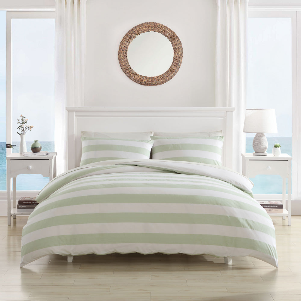 Tommy Bahama Awning Stripe Sage Quilt Cover Set | My Linen