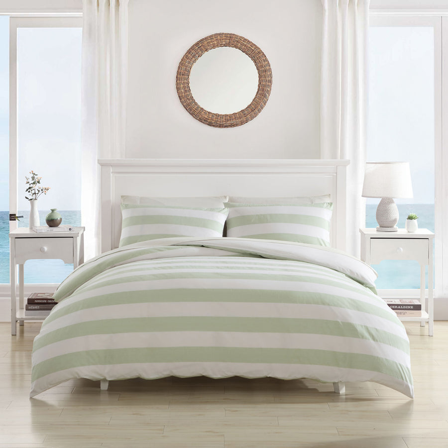 Tommy Bahama Awning Stripe Sage Quilt Cover Set | My Linen