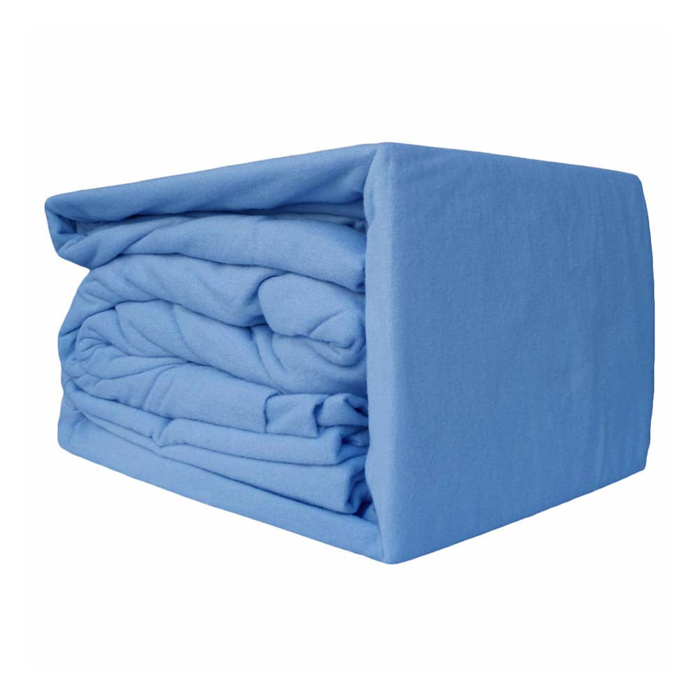 100% Egyptian Cotton Flannelette Sheet Set Mid Blue | King Single Bed