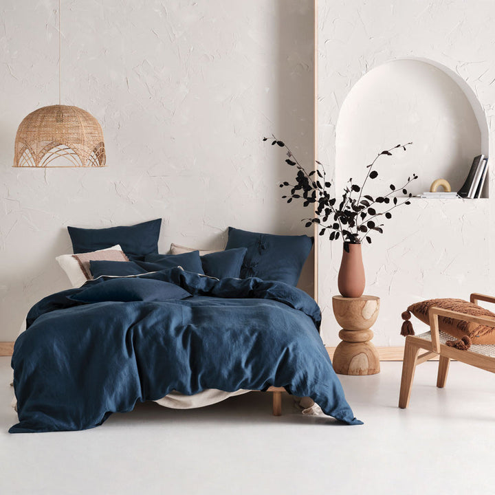 Nimes Navy Linen Quilt Cover Set | Single Bed