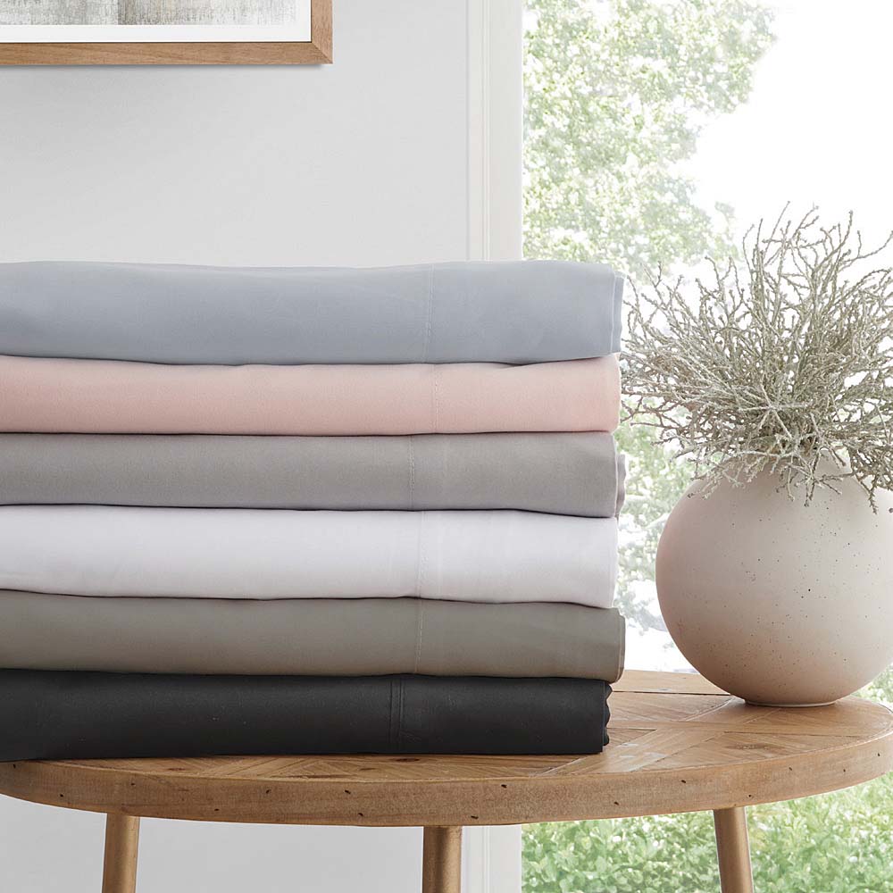 300TC Cotton Percale Sheet Set Stone | Double Bed