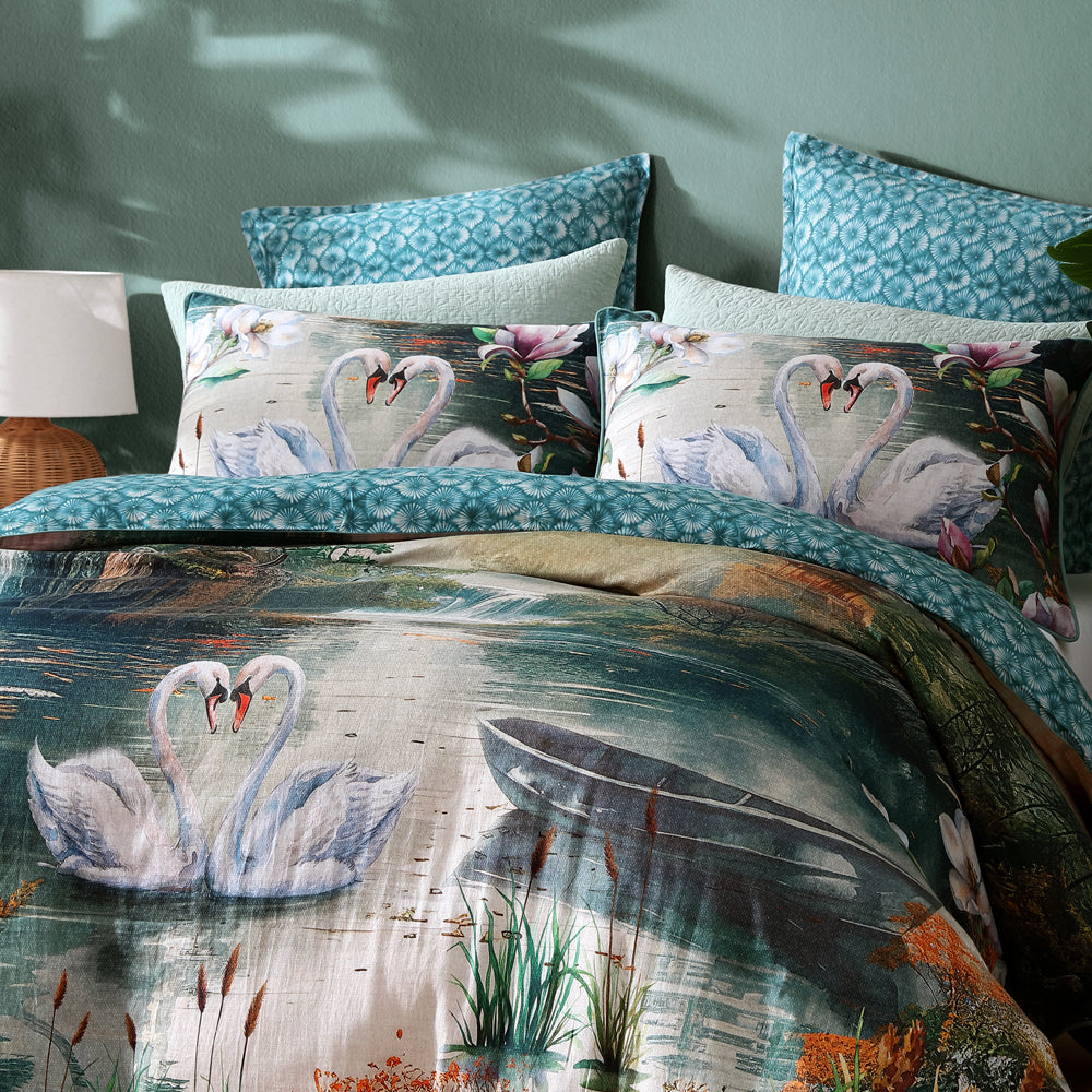 Logan and Mason Akari Teal Quilt Cover Set Closeup | My Linen