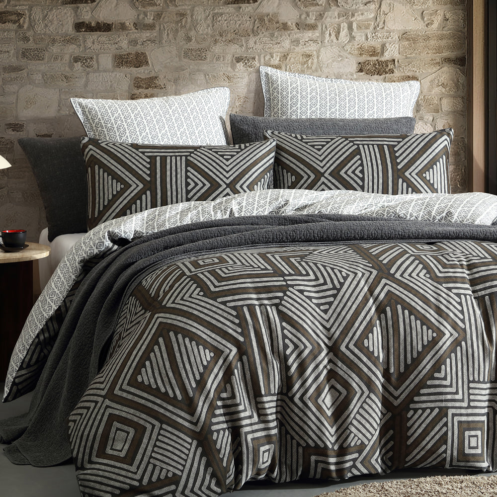 Logan and Mason Ashen Charcoal Quilt Cover Set Closeup | My Linen