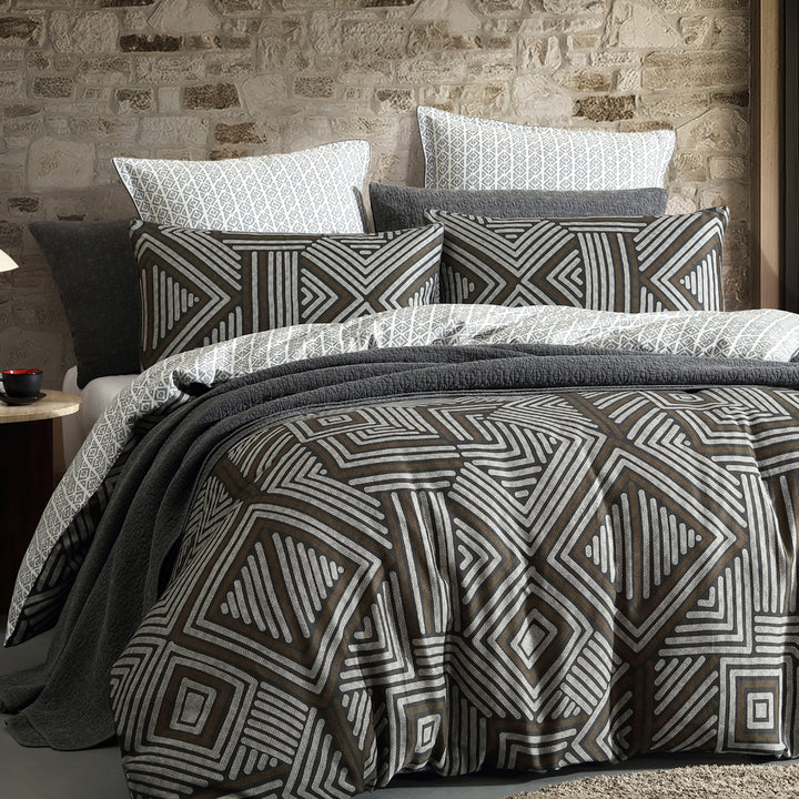 Logan and Mason Ashen Charcoal Quilt Cover Set Closeup | My Linen