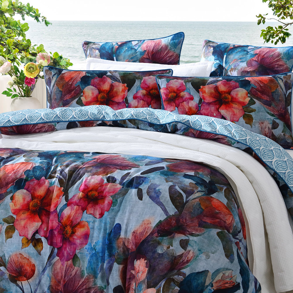Logan and Mason Azure Bloom Quilt Cover Set Closeup | My Linen