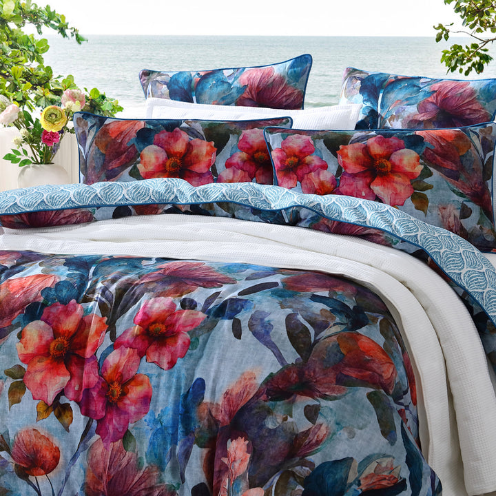 Logan and Mason Azure Bloom Quilt Cover Set Closeup | My Linen