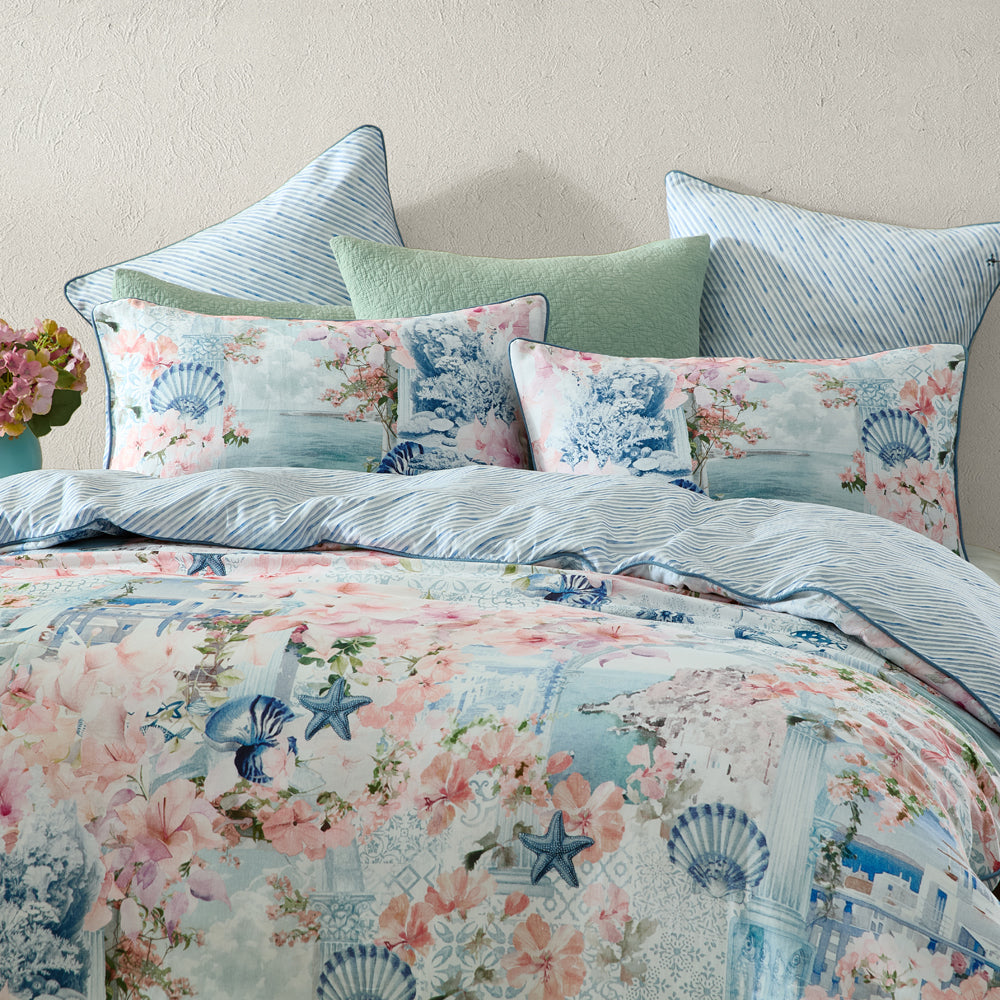 Logan and Mason Delia Blue Quilt Cover Set Closeup | My Linen
