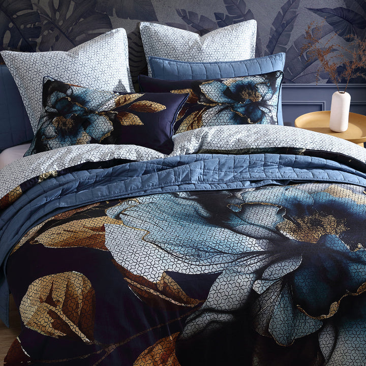 Golden Glow Navy Quilt Cover Set | Queen Bed
