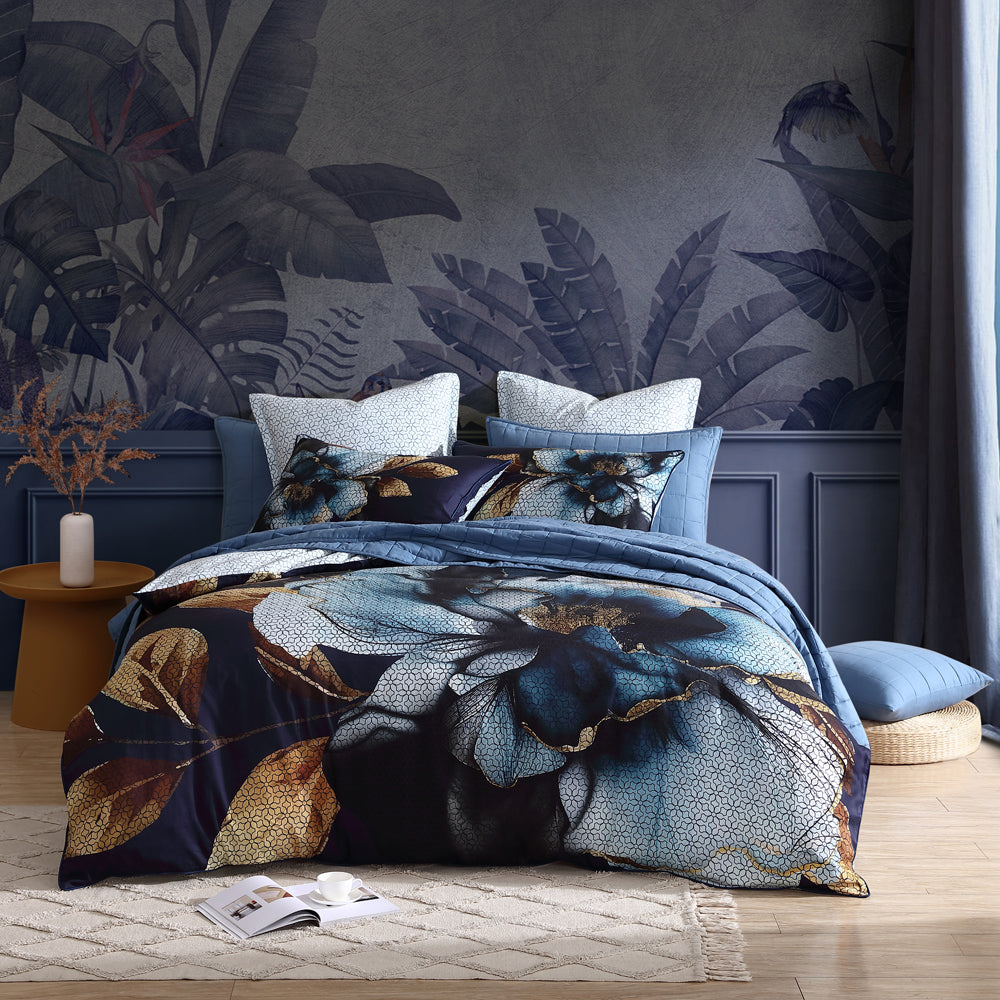 Golden Glow Navy Quilt Cover Set | Queen Bed