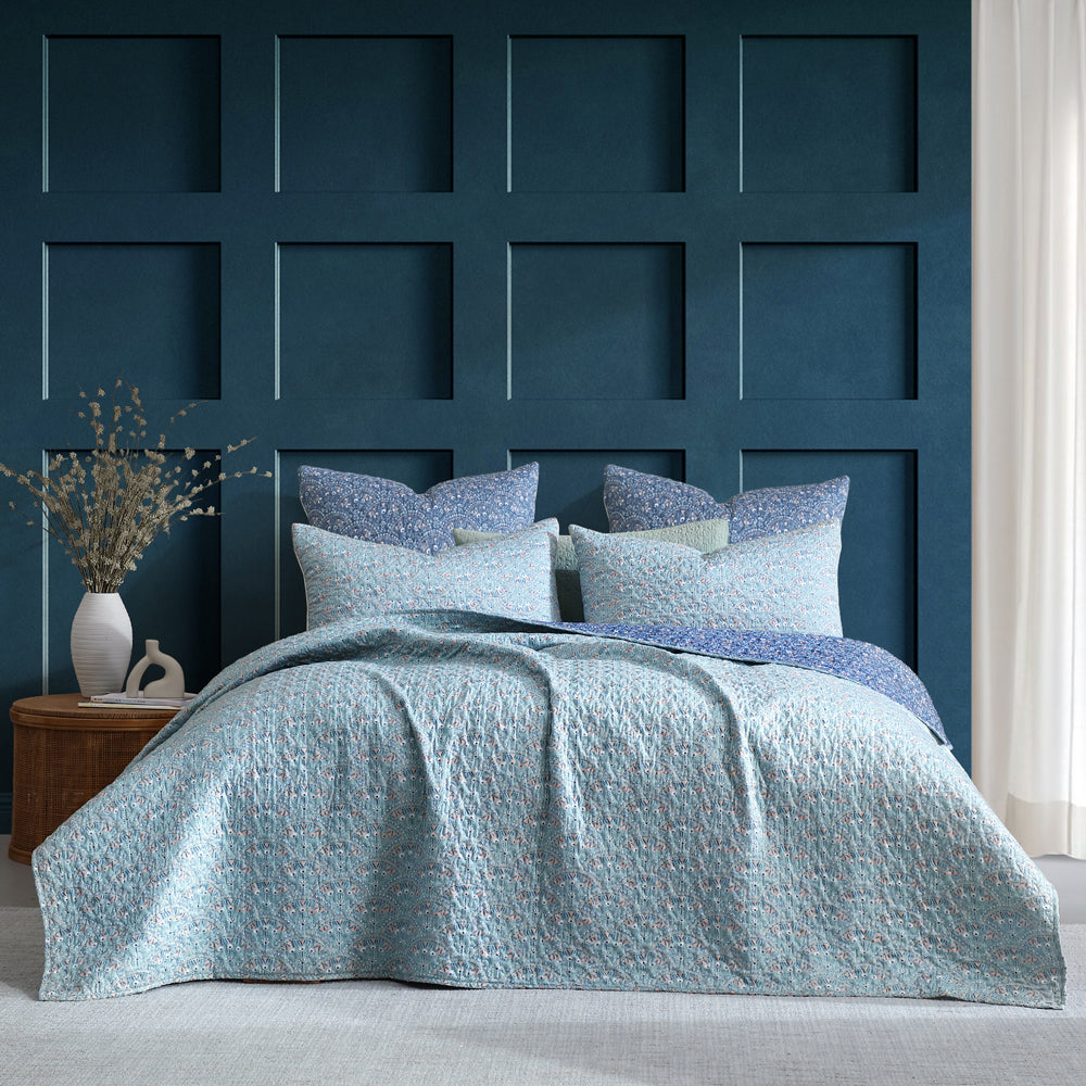Logan and Mason Hazel Indigo Coverlet Set Reverse | My Linen