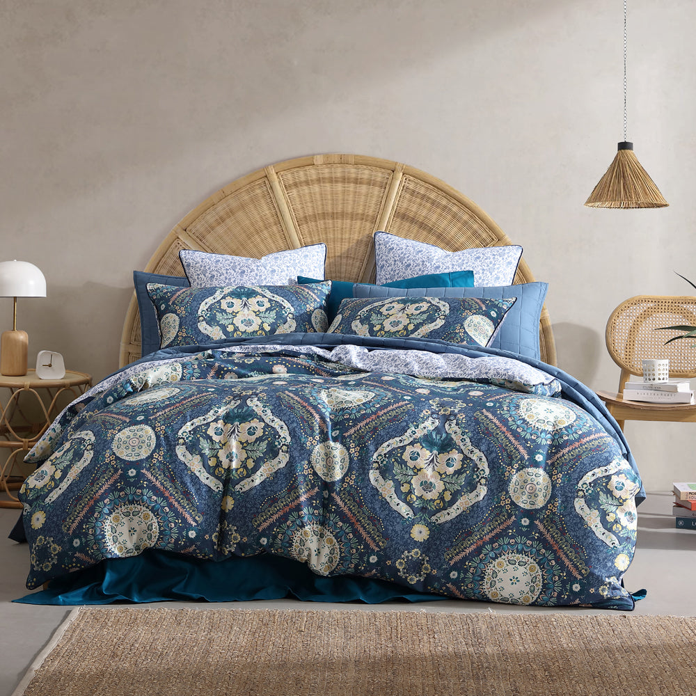Kashmir Mid Blue Quilt Cover Set | Queen Bed