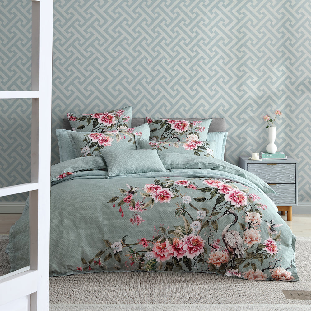 Lisha Sage Quilt Cover Set | Queen Bed