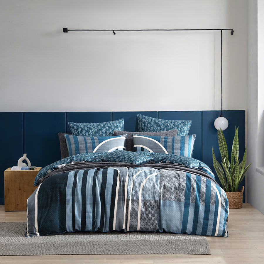 Logan and Mason Pathway Teal Quilt Cover Set | My Linen